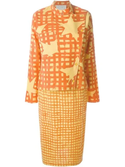 Pre-owned Jc De Castelbajac Vintage 1980s Grid-pattern Jacket And Skirt Set In Yellow