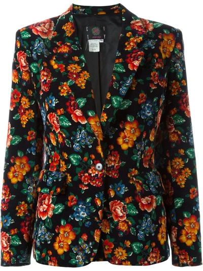 Pre-owned Kenzo 1980's Floral Print Blazer In Black