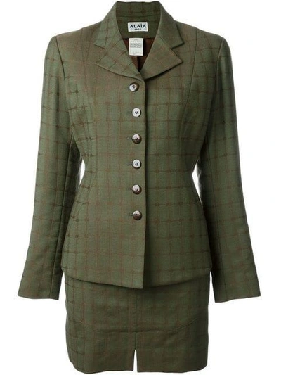 Alaïa Vintage Checked Skirt Suit - Green