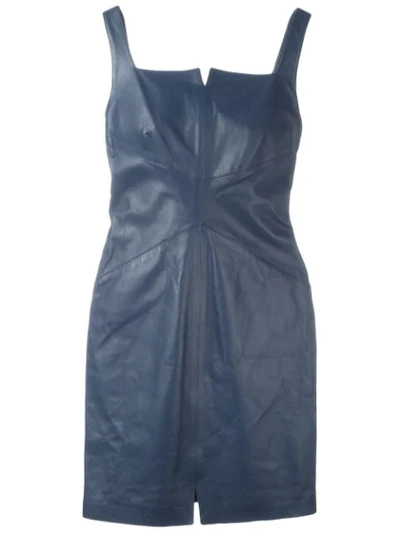 Pre-owned Romeo Gigli Vintage Mini Leather Dress In Blue