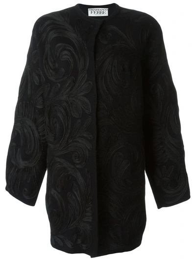 Pre-owned Gianfranco Ferre Vintage Swirl Appliqué Coat In Black