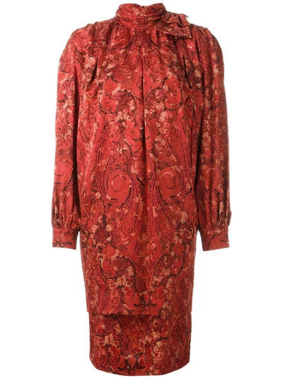 chinese dress ladies 1980s Unlabeled Nina Ricci by Girard Pipard Haute Couture Red Silk & N –  Shrimpton Couture