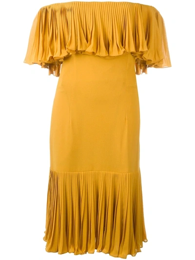 Pre-owned Jean Louis Scherrer Vintage 1970s Pleated Off-shoulder Dress In Yellow