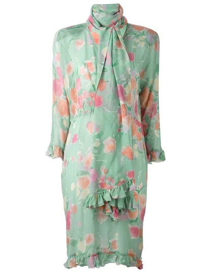 Pre-owned Dior  Scarf Floral Print Dress In Green