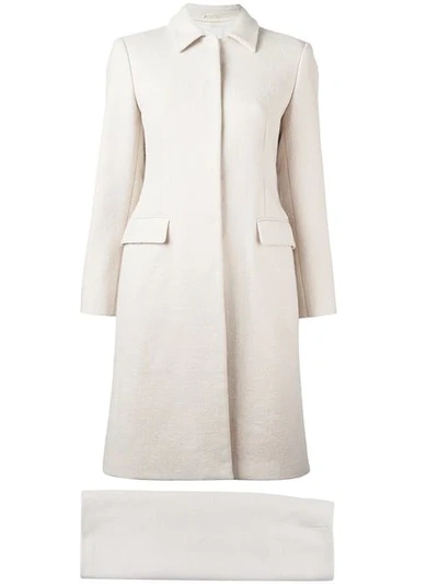 Prada Single Breasted Coat & Skirt Suit  In White