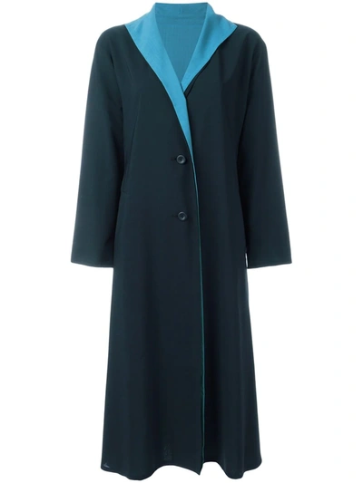 Pre-owned Issey Miyake Contrast Lapel Coat In Blue