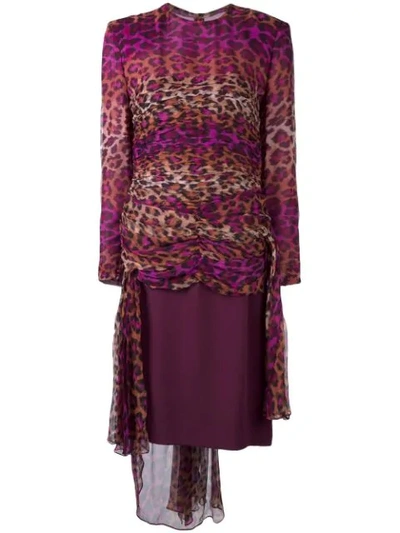 Pre-owned Jean Louis Scherrer Vintage Gathered Leopard Print Dress In Pink