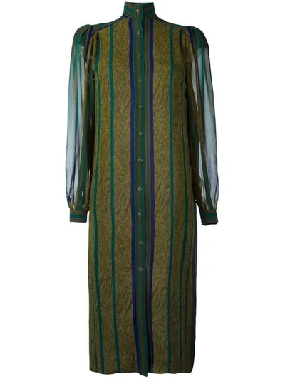 Pre-owned Jean Louis Scherrer Vintage Striped Shirt Dress In Green