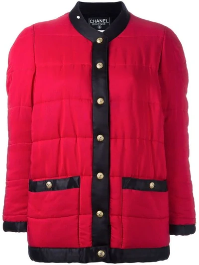 Pre-owned Chanel Contrast Puffer Jacket In Red
