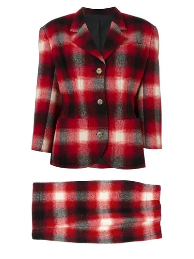 Pre-owned Jean Paul Gaultier Vintage Checked Skirt Suit In Red