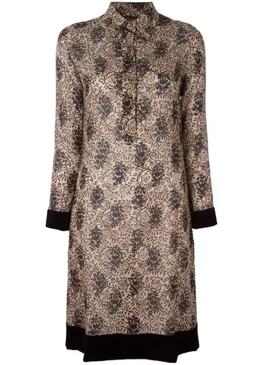 Pre-owned Jean Paul Gaultier Vintage Floral Velvet Trim Dress In Neutrals