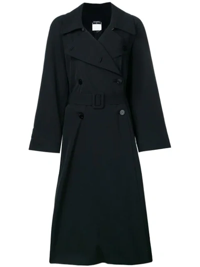 Pre-owned Chanel Cc Logo Button Long Coat In Black