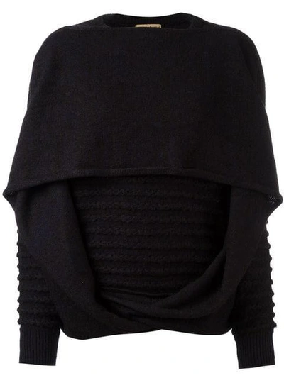 Pre-owned Issey Miyake Knitted Draped Sweater In Black