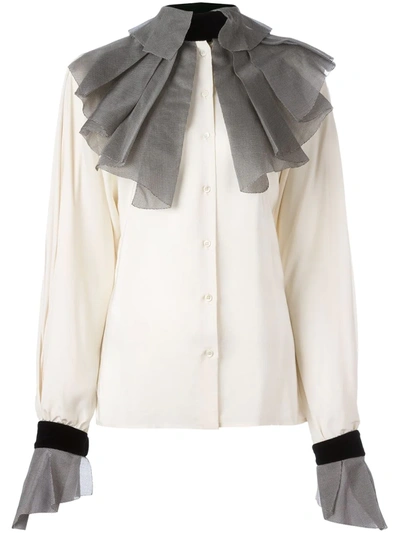 Pre-owned Gianfranco Ferre Vintage Pleated Collar And Cuffs Shirt In Neutrals