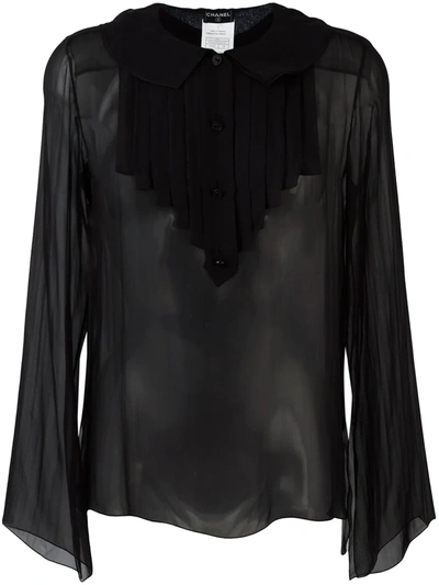 Pre-owned Chanel 2007 Ruffled Bib Silk Shirt In Black