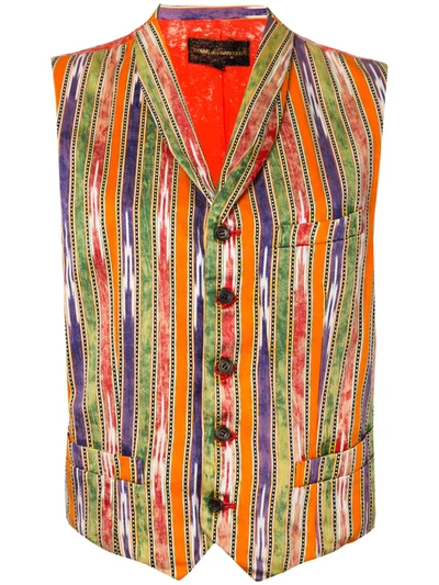 Pre-owned Comme Des Garçons Bleached Back Striped Waistcoat In Yellow