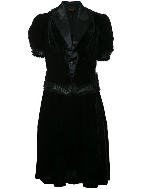 Pre-Owned Comme Des GarÇons Satin Lapel Velvet Dress In Black | ModeSens