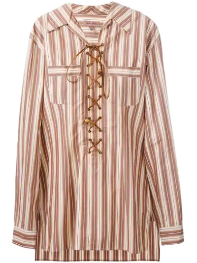 Pre-owned Romeo Gigli Vintage Lace-up Striped Tunic Shirt In Neutrals