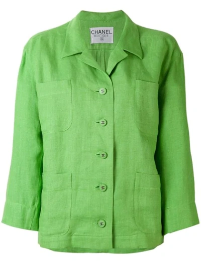 Pre-owned Chanel 1990 Notched Lapels Shift Blazer In Green