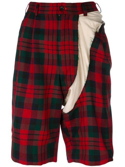Pre-owned Comme Des Garçons Deconstructed Tartan Bermuda Shorts In Red
