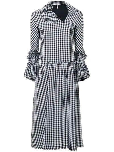 Pre-owned Comme Des Garçons Ruffled Gingham Dress In Black