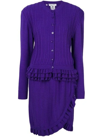 Pre-owned Dior 1990s  Ruffle-trim Knitted Skirt Suit In Purple