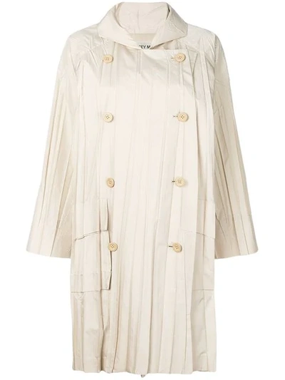 Pre-owned Issey Miyake Pleated Double Breasted Raincoat In Neutrals