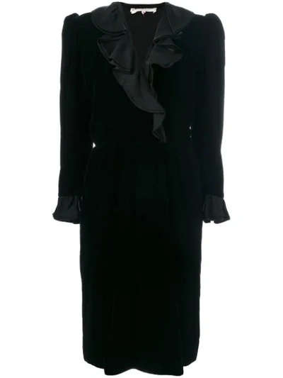 Pre-owned Saint Laurent Long-sleeve Ruffle Dress In Black