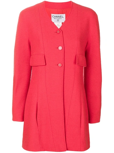 Pre-owned Chanel 1996 V-neck Jacket In Red