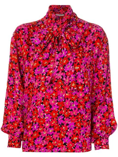 Pre-owned Saint Laurent 1990's Floral Print Blouse In Red