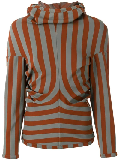 Pre-owned Comme Des Garçons Striped Slim-fit Hoodie In Brown