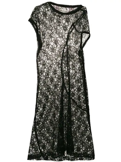 Pre-owned Comme Des Garçons Asymmetric Sheer Lace Dress In Black