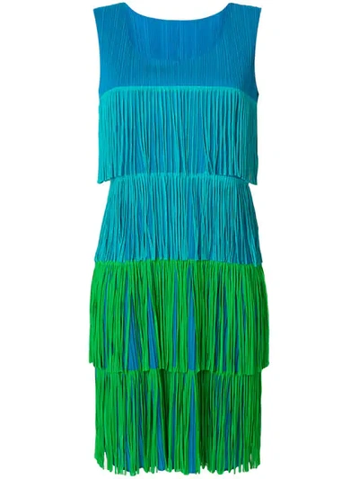 Pre-owned Issey Miyake Pleated Fringe Dress In Blue