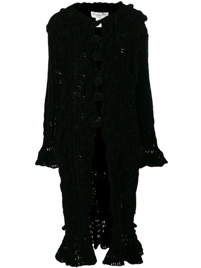 Pre-owned Dior  Chenille Knitted Long Coat In Black