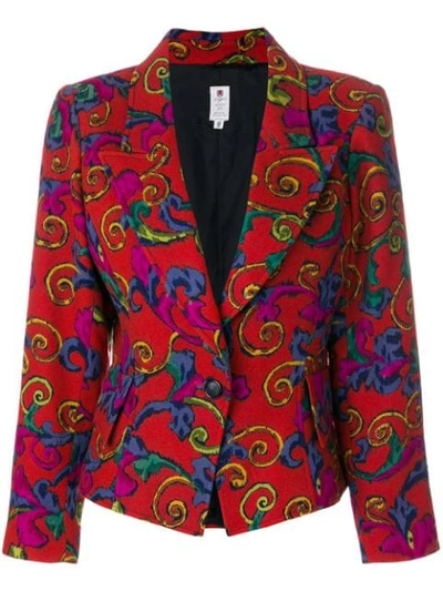 Pre-owned Emanuel Ungaro Vintage Abstract Floral Blazer In Red