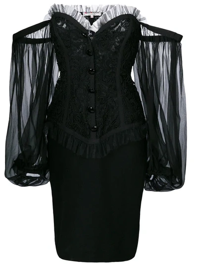 Pre-owned Saint Laurent Off-shoulder Bustier Dress In Black