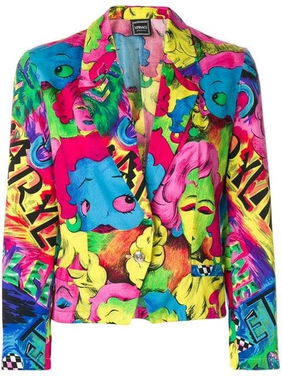 Pre-owned Versace 1990s Pop Face Blazer In Multicolour