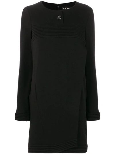 Pre-owned Chanel 2000s Ribbed Detail Boxy Dress In Black