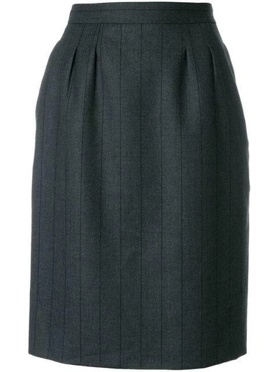 Pre-owned Saint Laurent Tonal Stripe Straight Skirt In Grey
