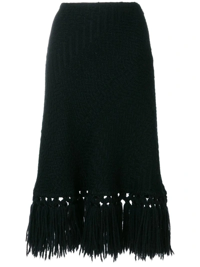 Pre-owned Dolce & Gabbana Fringed Knitted Skirt In Black