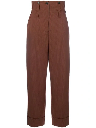 Pre-owned Jean Paul Gaultier Vintage High Waist Striped Trousers In Brown