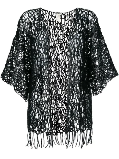 Pre-owned Issey Miyake Sheer Lace Knitted Cardigan In Black