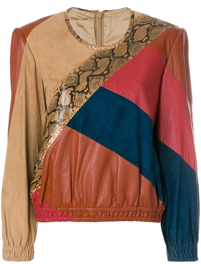 Pre-owned Valentino 1980's Colourblock Leather Blouse In Multicolour