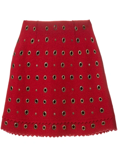 Pre-owned Moschino Vintage Eyelet Embellished Mini Skirt In Red