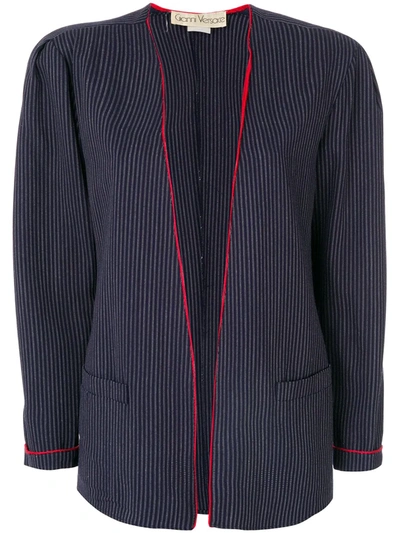 Pre-owned Versace Striped Open Front Jacket In Blue