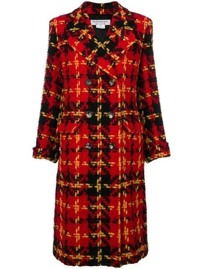 Saint Laurent Yves  Vintage Double-breasted Plaid Coat - Red