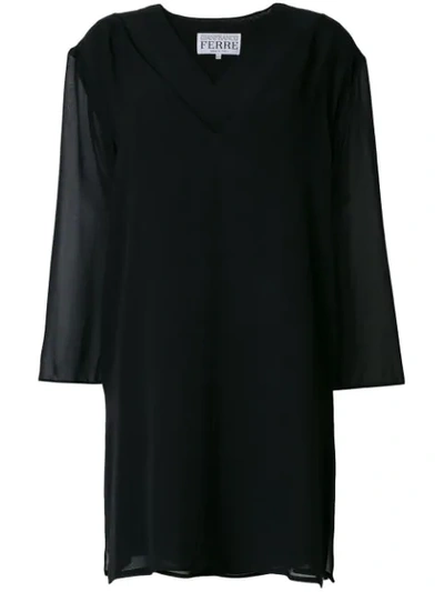 Pre-owned Gianfranco Ferre Vintage Sheer Panel Dress In Black