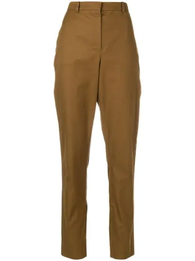 Pre-owned Saint Laurent Cropped High-rise Straight-leg Trousers In Brown
