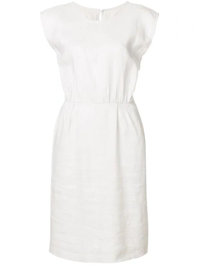 Pre-owned Saint Laurent Gathered Waist Midi Dress In White