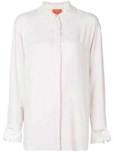 Pre-owned Kenzo Oversized Lace Detail Shirt In White